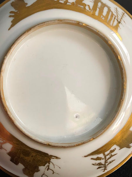 Meissen Porcelain Hausmaler Twin Handled Cup & Saucer, 1725-1730