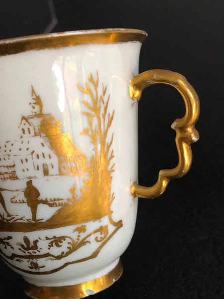 Meissen Porcelain Hausmaler Twin Handled Cup & Saucer, 1725-1730