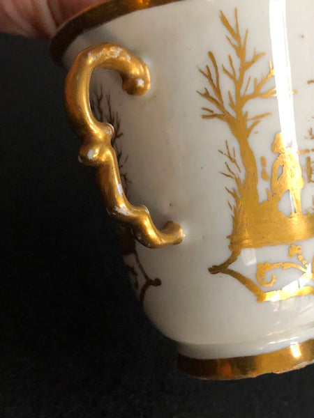 Meissen Porcelain Hausmaler Twin Handled Cup & Saucer, 1725-1730
