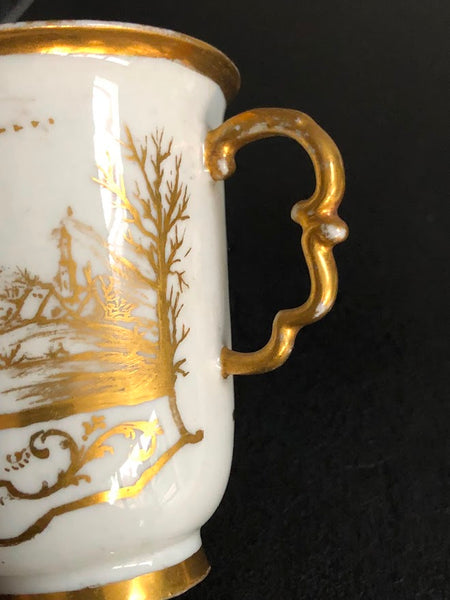 Meissen Porcelain Hausmaler Twin Handled Cup & Saucer, 1725-1730