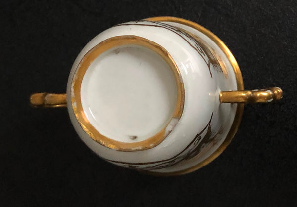Meissen Porcelain Hausmaler Twin Handled Cup & Saucer, 1725-1730