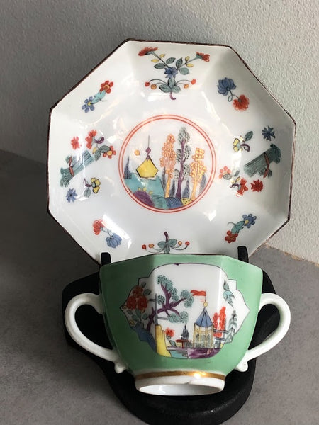 Meissen Porcelain Twin Handled Kakiemon Cup & Saucer 1730, Very Rare