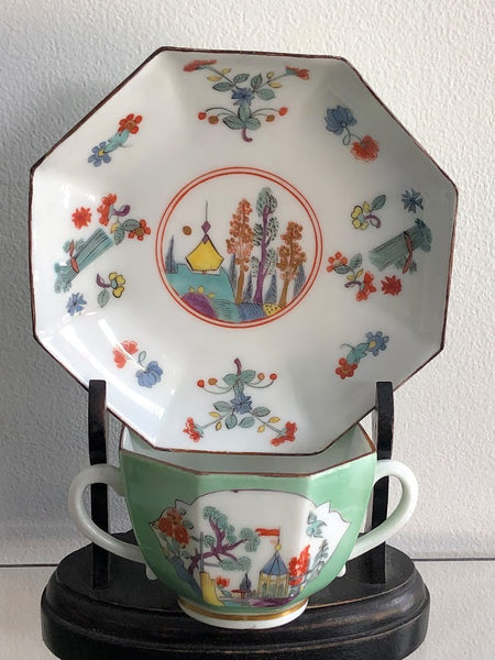 Meissen Porcelain Twin Handled Kakiemon Cup & Saucer 1730, Very Rare