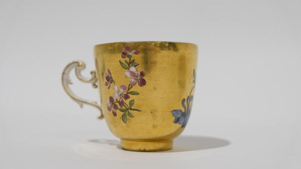 Meissen Porcelain, Gilt Trembleuse Cup &amp; Saucer with Large Flowers 1745-1750