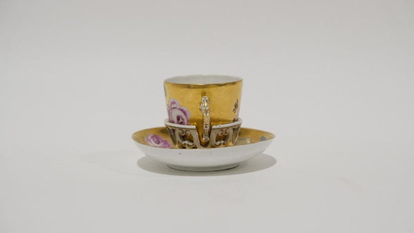 Meissen Porcelain, Gilt Trembleuse Cup &amp; Saucer with Large Flowers 1745-1750