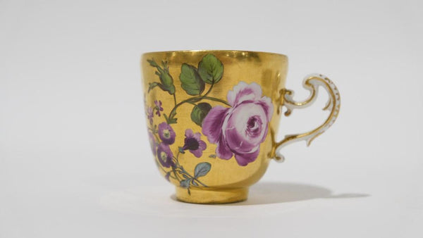 Meissen Porcelain, Gilt Trembleuse Cup &amp; Saucer with Large Flowers 1745-1750