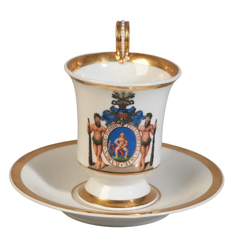 KPM PORCELAIN ARMORIAL COFFEE CUP AND SAUCER 19th C