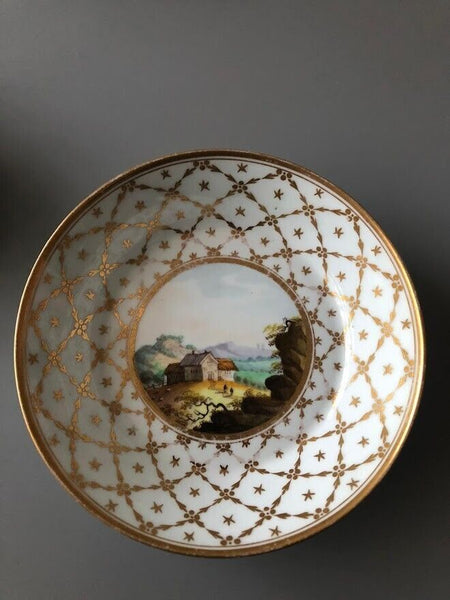 Minton (first Period) Porcelain Scenic Tea Cup & Saucer 1800-1815