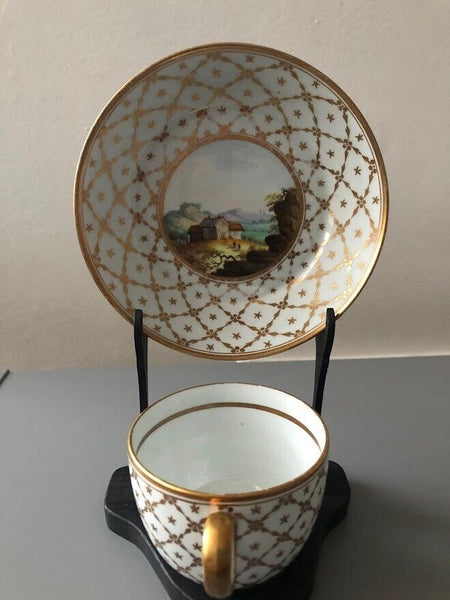 Tasse à thé et soucoupe panoramique en porcelaine Minton (première période) 1800-1815 