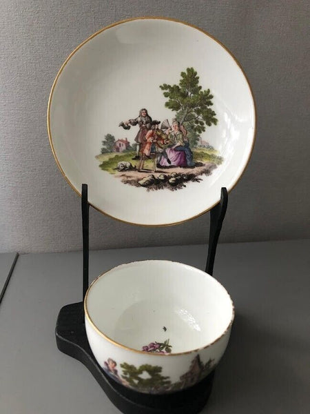 Meissen Porcelain Cup & Saucer  with Musical Scene 1740's