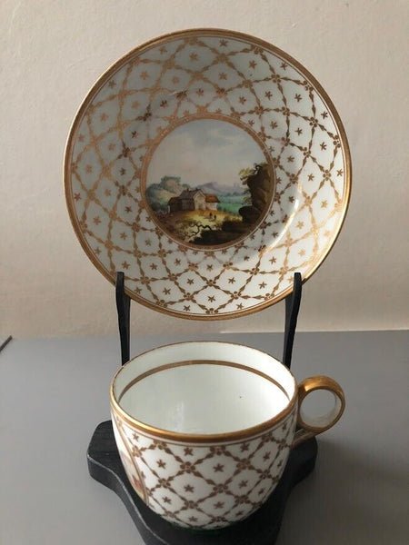 Minton (first Period) Porcelain Scenic Tea Cup & Saucer 1800-1815