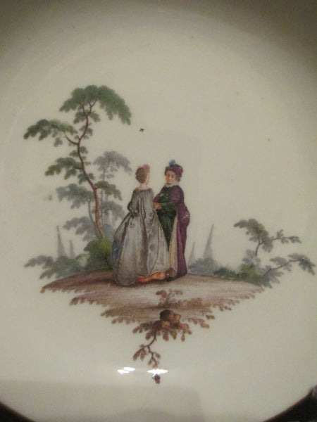 Meissen Porcelain Scenic Saucer of Dames (underside with Painted Flowers) 1740