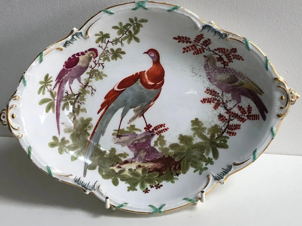 Chelsea Porcelain, Oval Dish with Birds of Paradise, 1765, Gold Anchor
