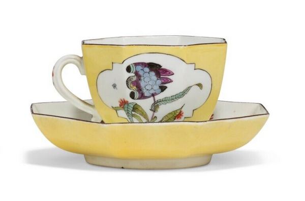 Meissen Octagonal Yellow Ground Cup & Saucer 1730's