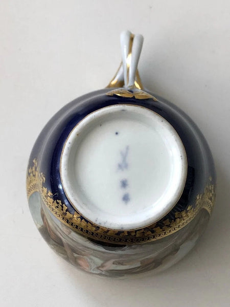 Meissen Porcelain Cobalt Blue Cup with Scene of a Boy by Riverside, 1774