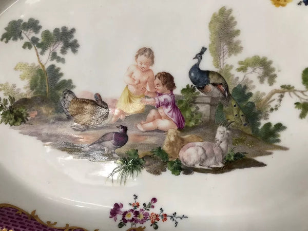 Meissen Porcelain Tray with Putti, Birds & Goat 18th C