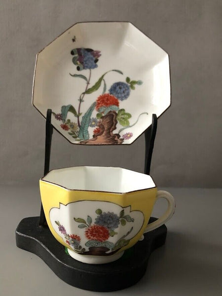 Meissen Octagonal Yellow Ground Cup & Saucer 1730's