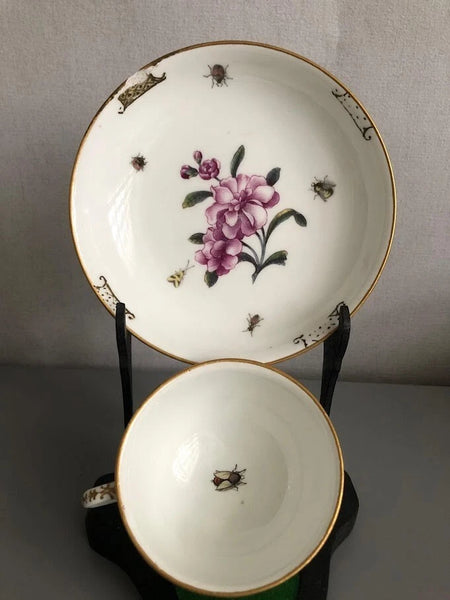 Meissen Porcelain Tea Cup & Saucer with Klinger Bugs #1 1740