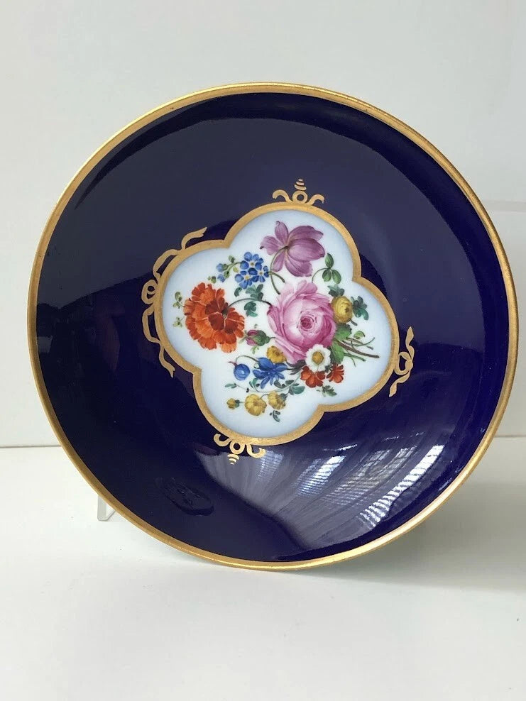 Meissen Porcelain Cobalt Blue Floral Saucer, 18th C