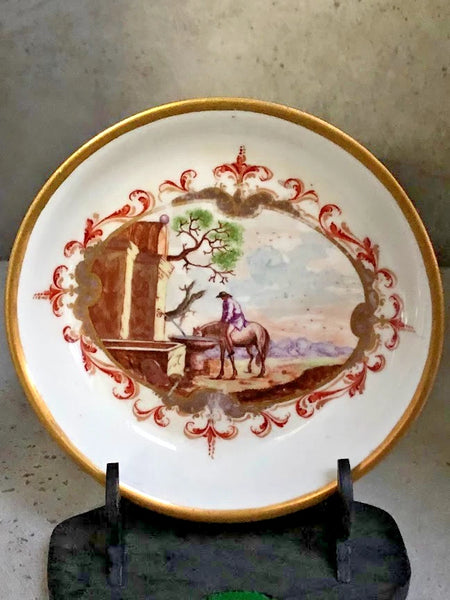 Meissen Hausmaler Saucer with Equine Scene Early 1725-30