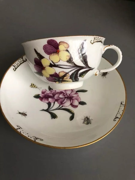 Meissen Porcelain Tea Cup & Saucer with Klinger Bugs #1 1740