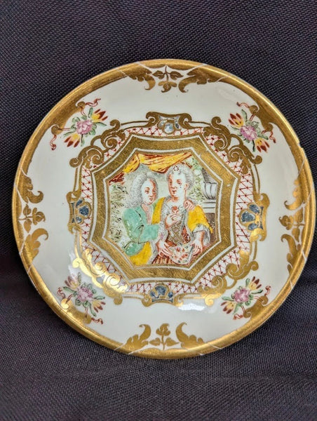Meissen Porcelain Hausmaler Tea Bowl & Saucer circa 1725, matching Drehers Marks
