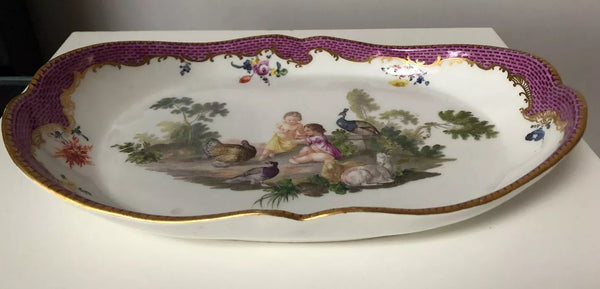 Meissen Porcelain Tray with Putti, Birds & Goat 18th C