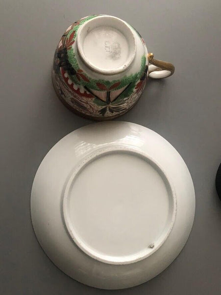 WORCESTER BARR FLIGHT BARR IMARI TEA CUP AND SAUCER IN JAPAN FENCE PATTERN 1820