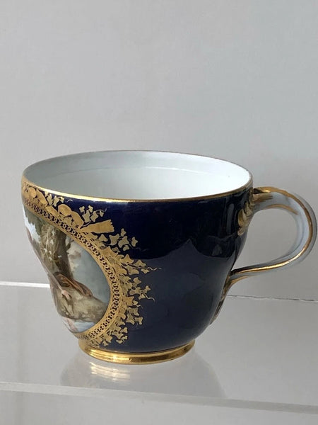 Meissen Porcelain Cobalt Blue Cup with Scene of a Boy by Riverside, 1774