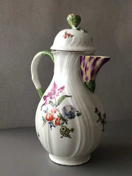Meissen Porcelain Floral Fluted Coffee Pot 1740-1750