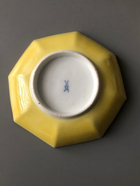 Meissen Octagonal Yellow Ground Cup & Saucer 1730's