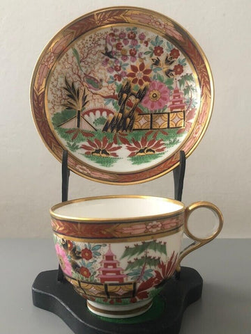 WORCESTER BARR FLIGHT BARR IMARI TEA CUP AND SAUCER IN JAPAN FENCE PATTERN 1820
