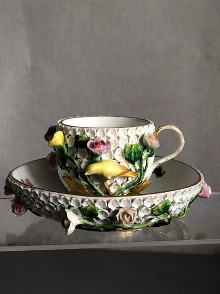 Meissen Porcelain, Schneeballen Cup & Saucer 19th C