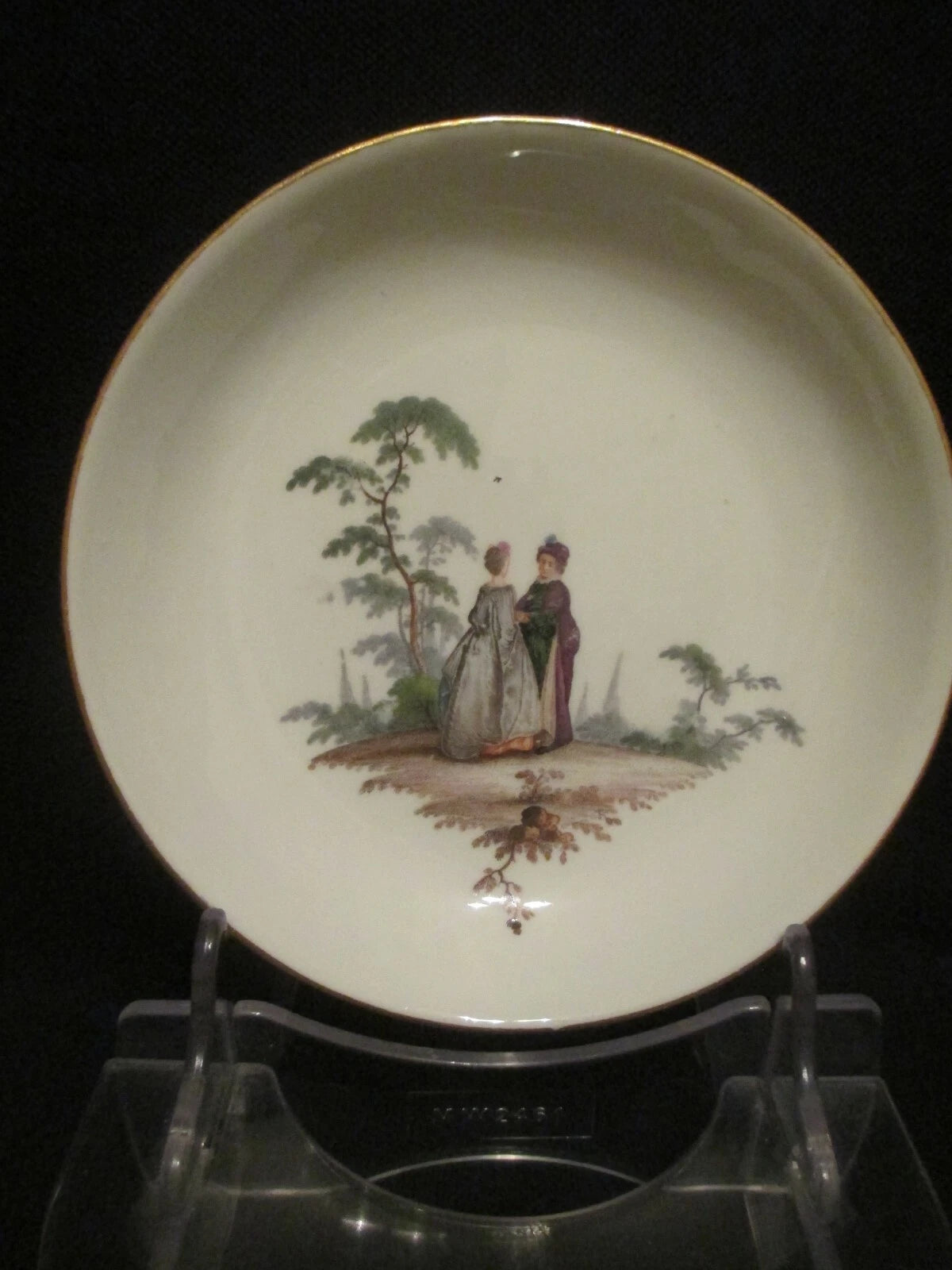 Meissen Porcelain Scenic Saucer of Dames (underside with Painted Flowers) 1740