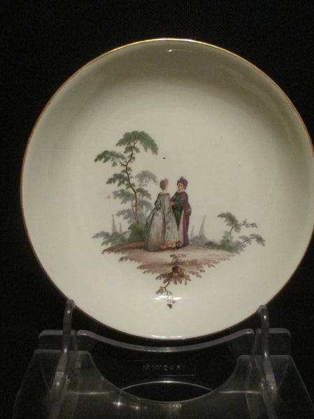 Meissen Porcelain Scenic Saucer of Dames (underside with Painted Flowers) 1740