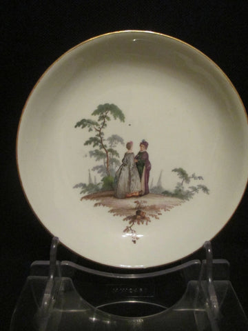 Meissen Porcelain Scenic Saucer of Dames (underside with Painted Flowers) 1740