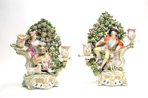 Derby Porzellan-Kerzenfiguren eines Hirten und einer Schäferin, um 1770