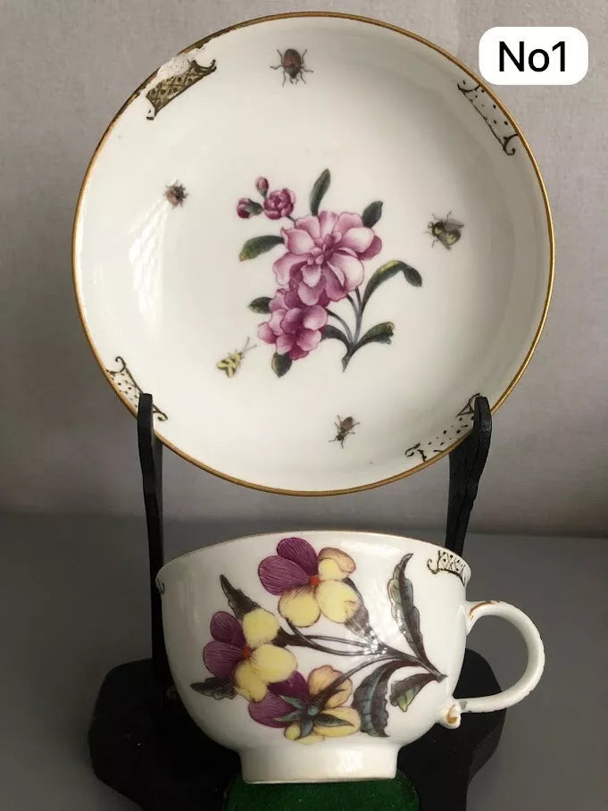 Meissen Porcelain Tea Cup & Saucer with Klinger Bugs #1 1740