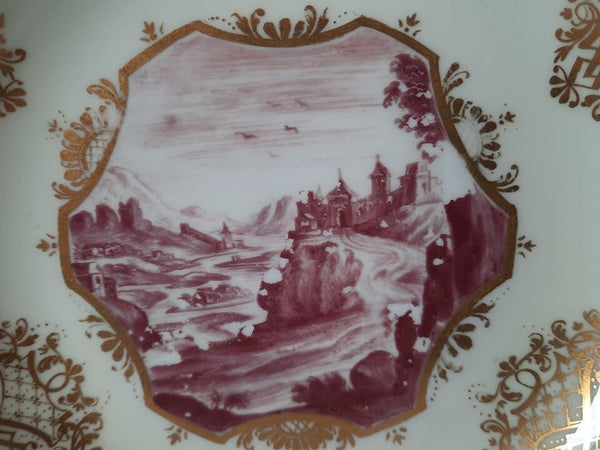 Meissen Scenic Hausmaler Tea Bowl & Saucer ca. 1750.