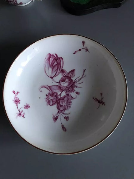 Hochst Porcelain, Puce Floral Cup & Saucer. 1770