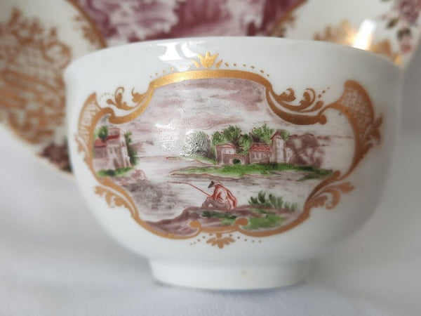 Meissen Scenic Hausmaler Tea Bowl & Saucer ca. 1750.