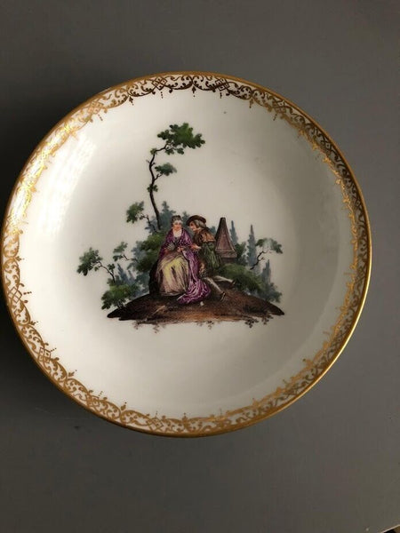 Meissen Porcelain Watteau Scene Cup & Saucer 1745