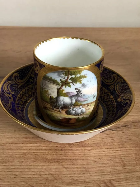 Sevres Porcelain Cup & Saucer with Rural Scene 1778
