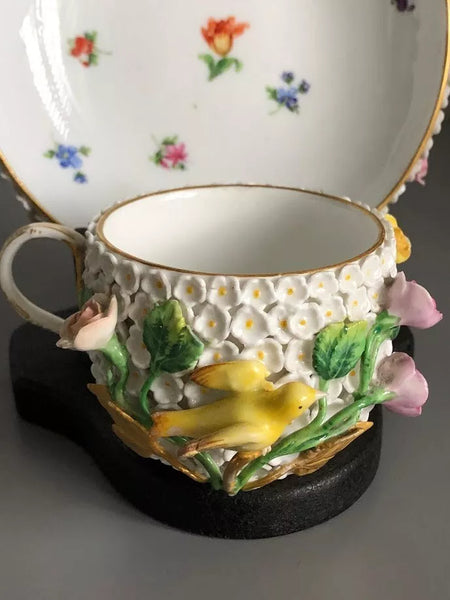 Meissen Porcelain, Schneeballen Cup & Saucer 19th C