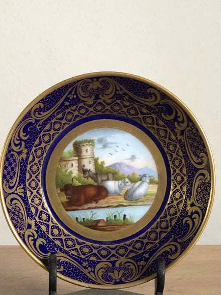 Sevres Porcelain Cup & Saucer with Rural Scene 1778