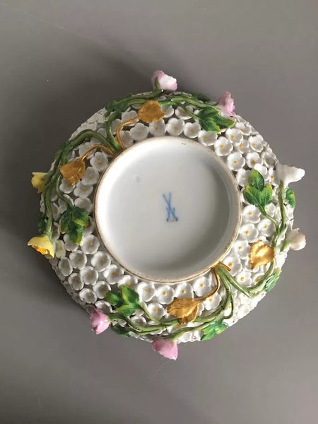 Meissen Porcelain, Schneeballen Cup & Saucer 19th C