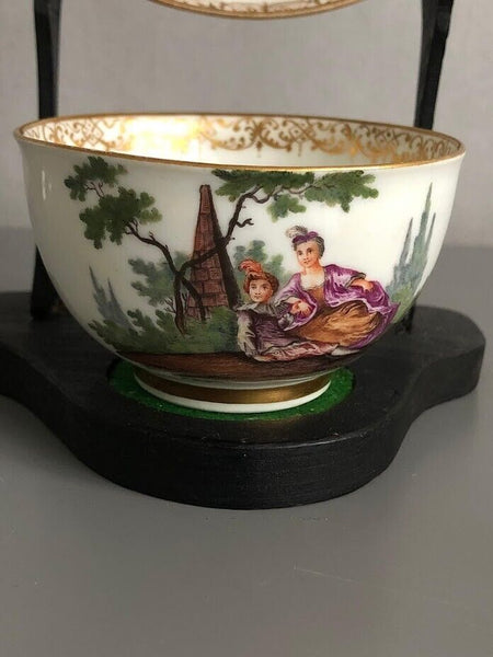 Meissen Porcelain Watteau Scene Cup & Saucer 1745