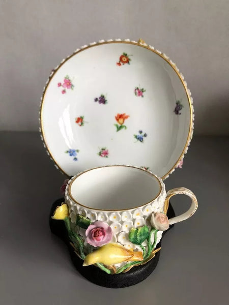 Meissen Porcelain, Schneeballen Cup & Saucer 19th C