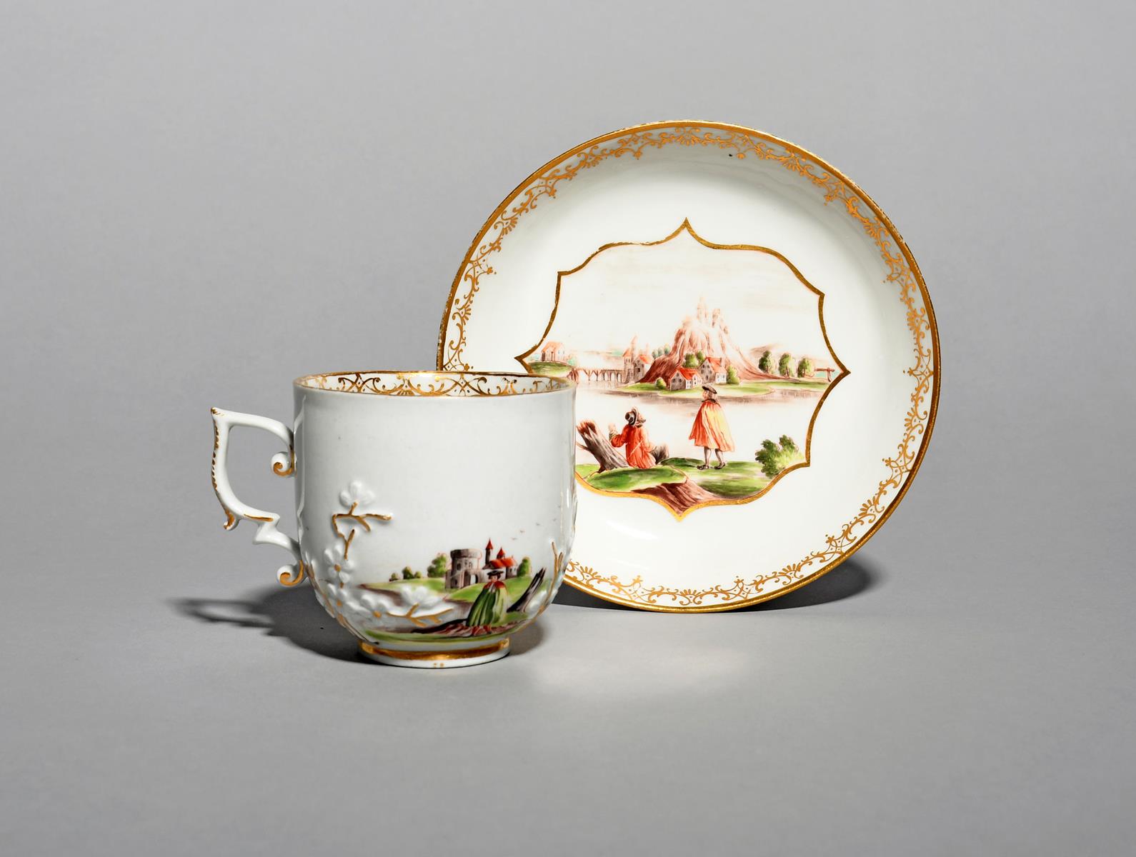 Meissen Hausmaler cup and saucer, c.1740.