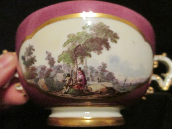 Meissen Porcelain Puce Ground Scenic Ecuelle 1740